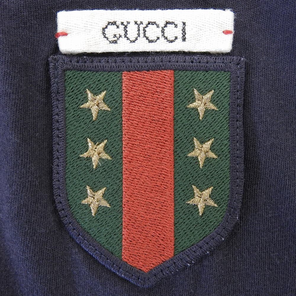 GUCCI Cotton Emblem T-Shirt Navy Size S