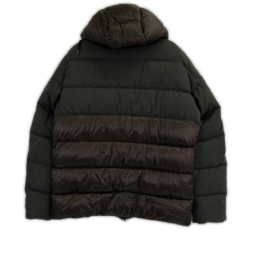 HERNO Melange Flannel Nylon Hooded Down Coat Brown Size 52