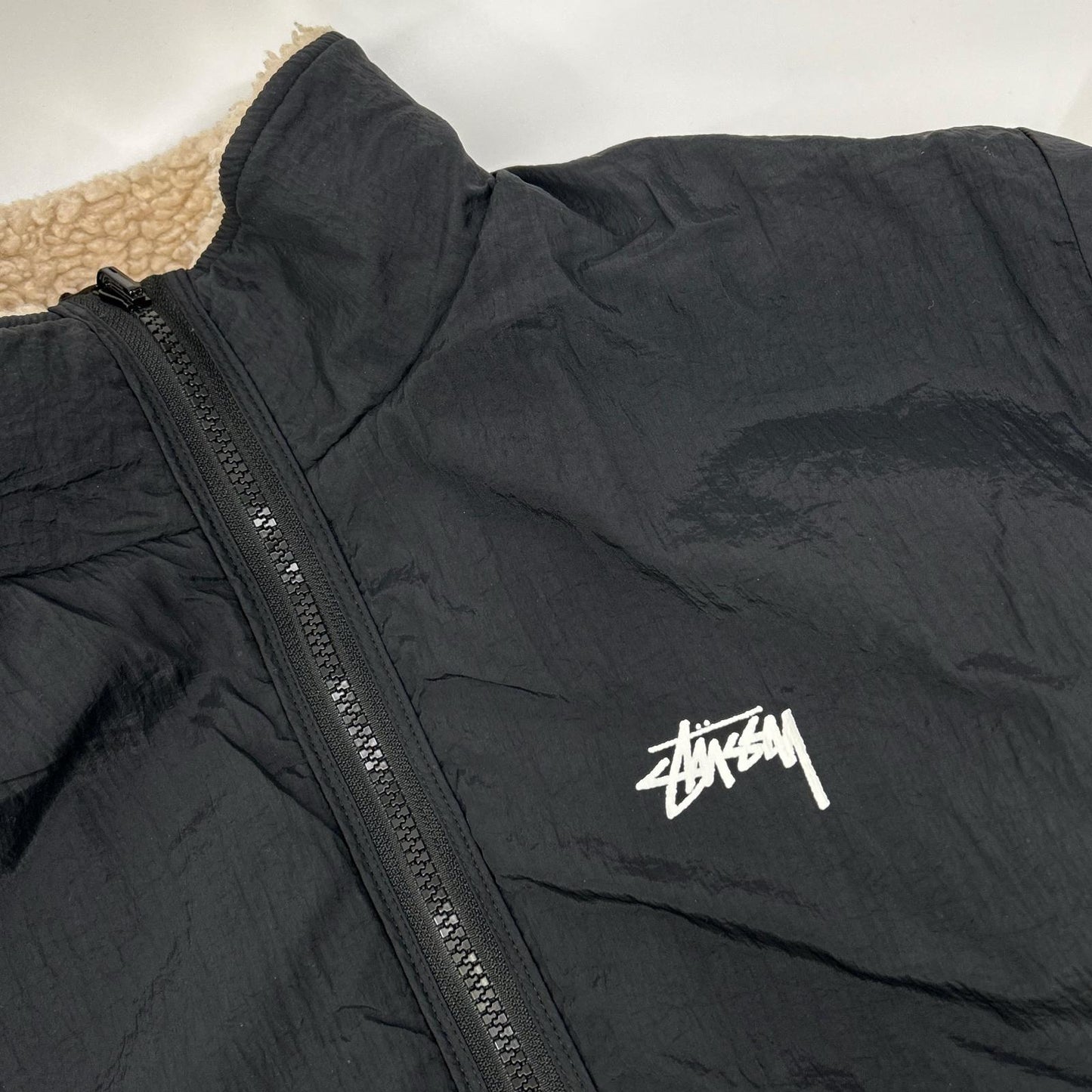 Stussy Black/Beige Sherpa Reversible Jacket Size M