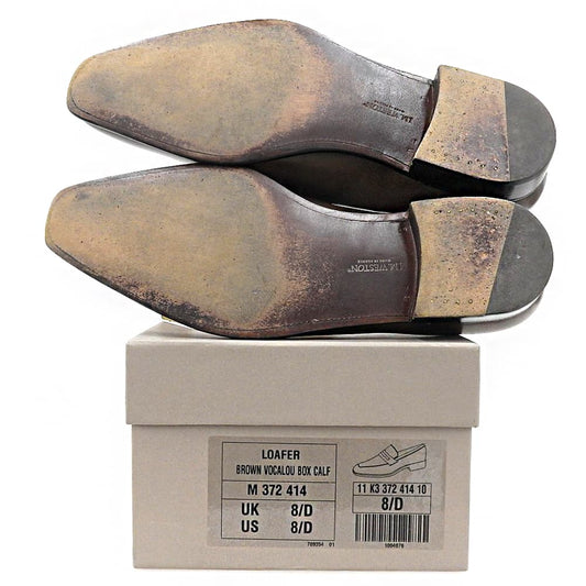 J.M. WESTON Brown Box Calf Square Toe Coin Loafers Size 8D