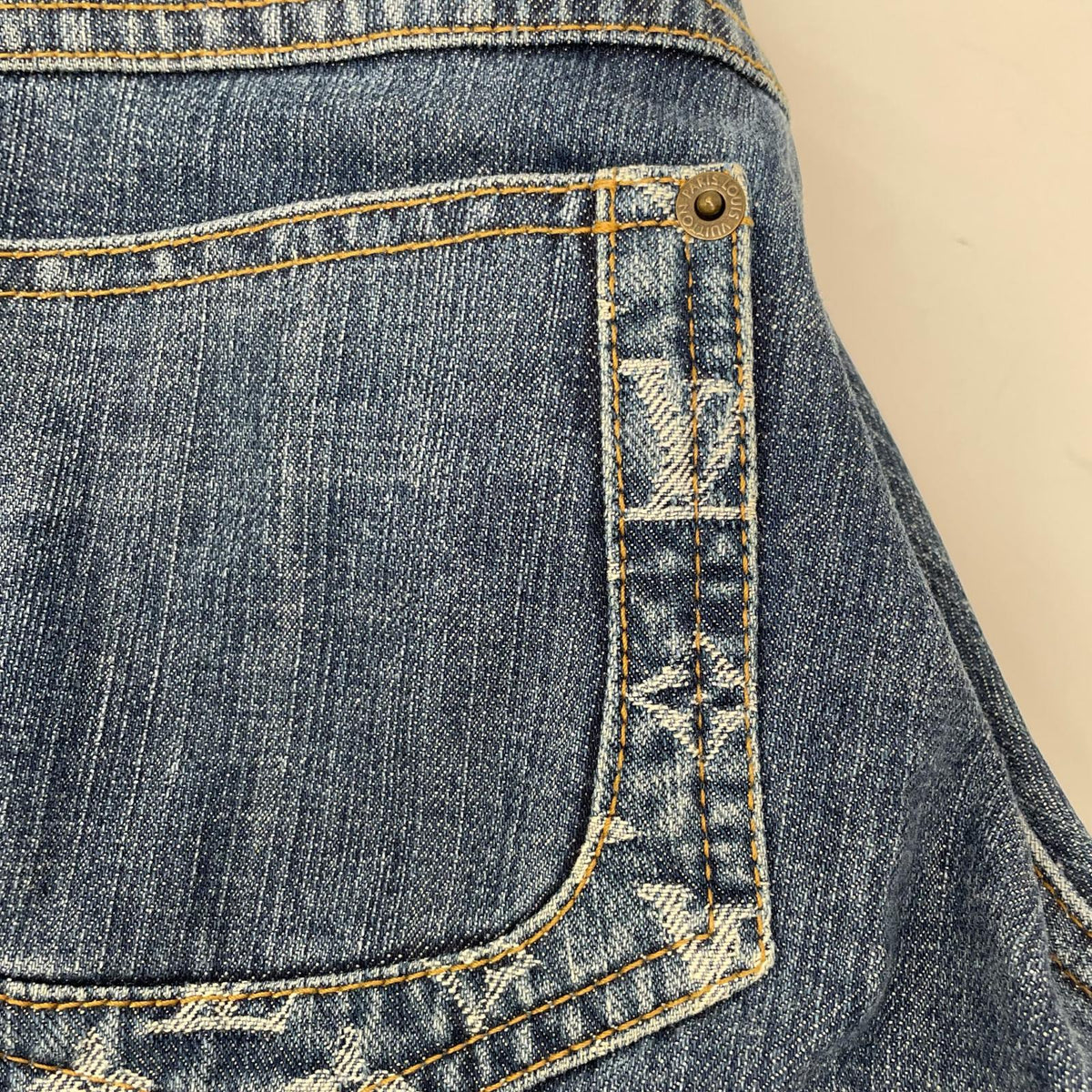 LOUIS VUITTON 07 Monogram Leather Patch Denim Size 46