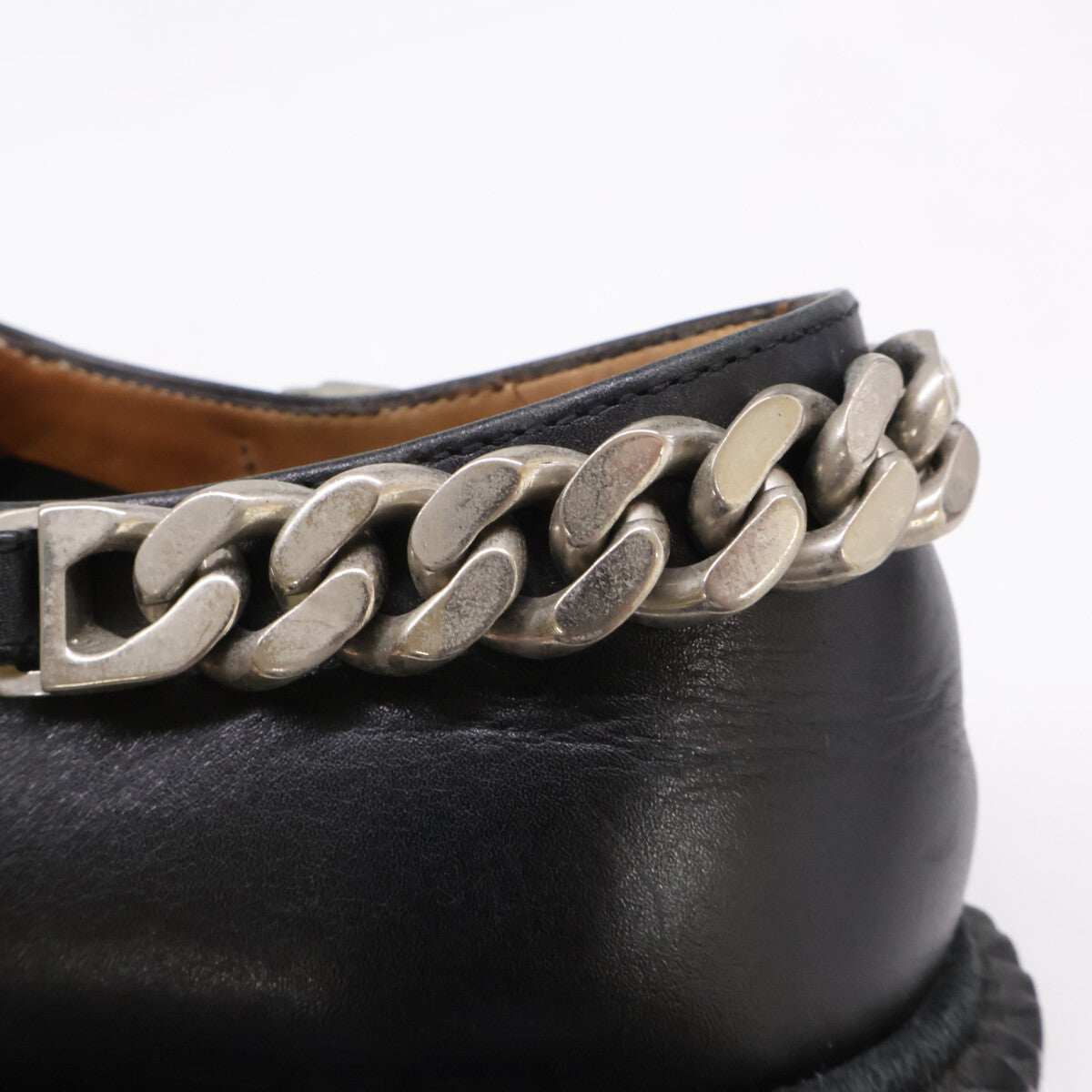 CHRISTIAN LOUBOUTIN Chain Leather Shoes Black Sneakers Size EU 42