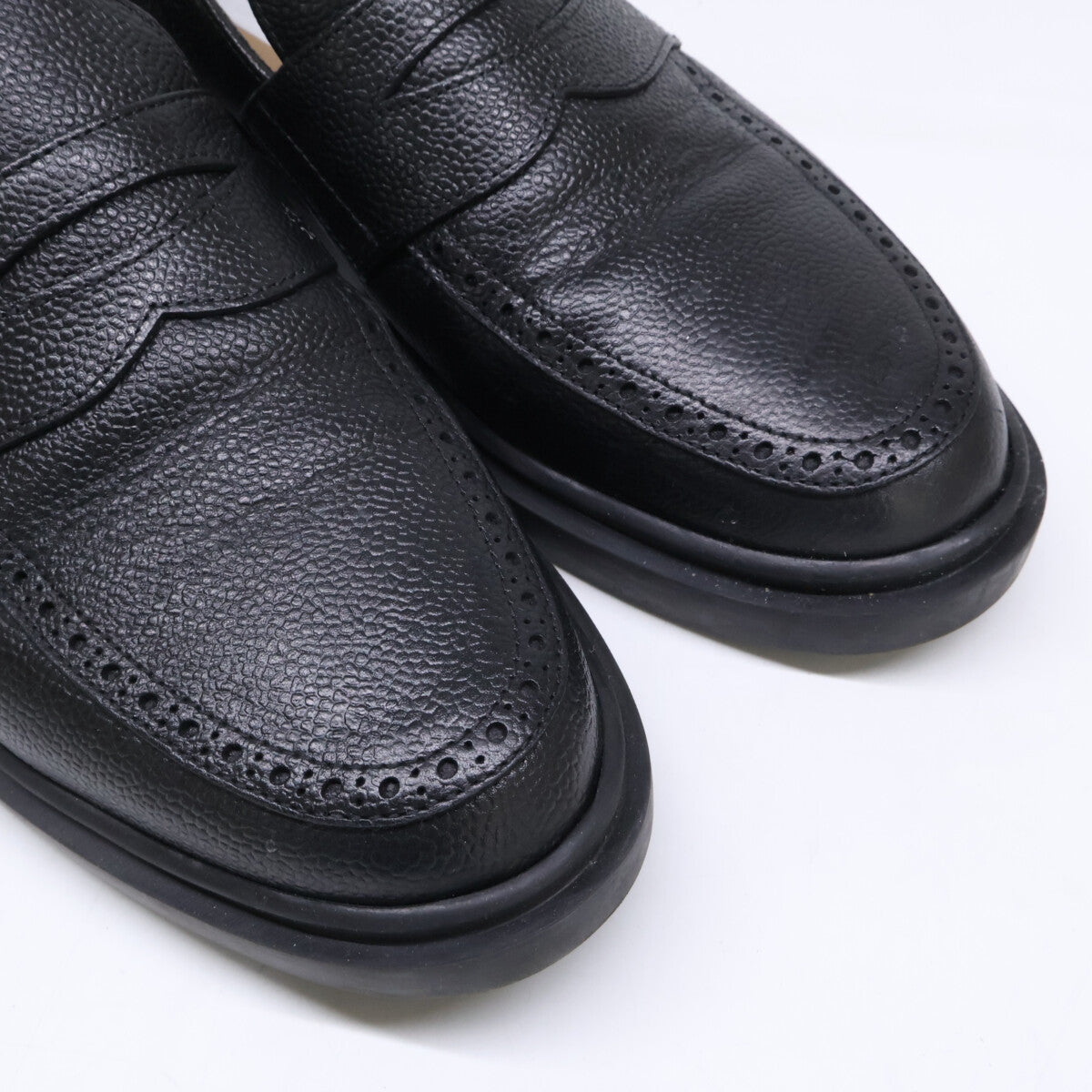 THOM BROWNE Black Pebble Grain Penny Loafers Size EU 42.5