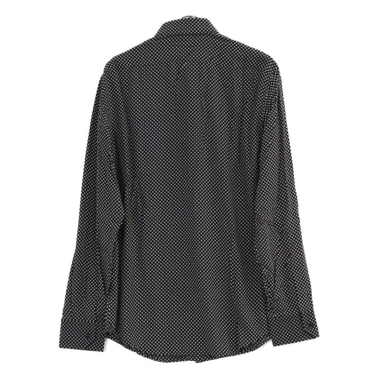 CELINE Small Pattern Long Sleeve Rayon Shirt Black Size 40