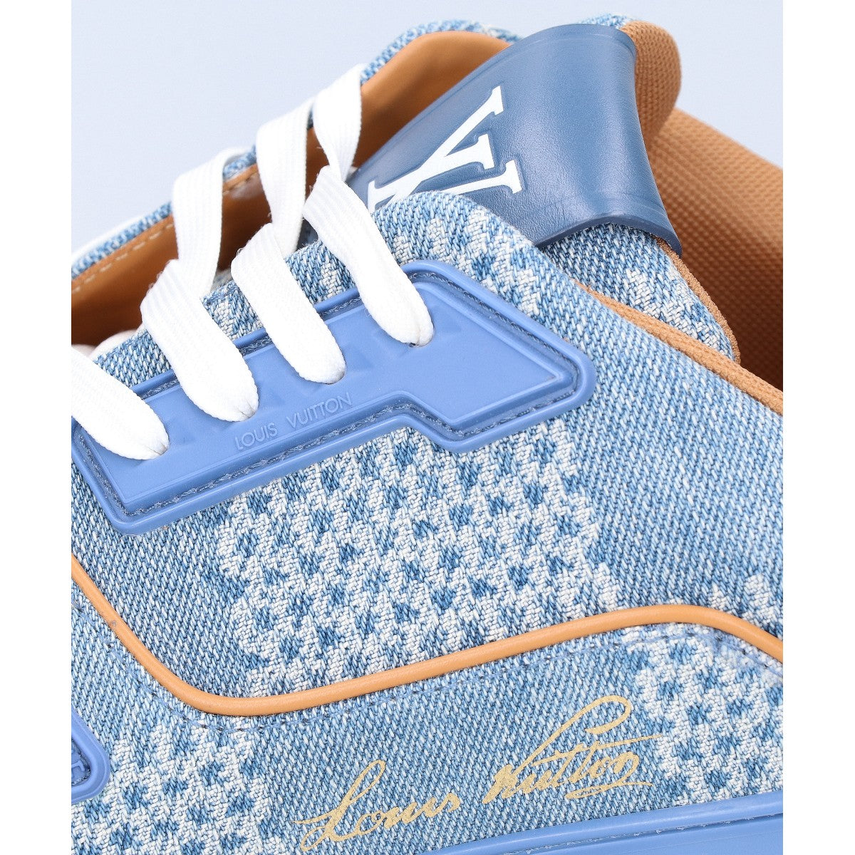 LOUIS VUITTON 24 Denim LV Trainer Line Sneakers Blue Size 7