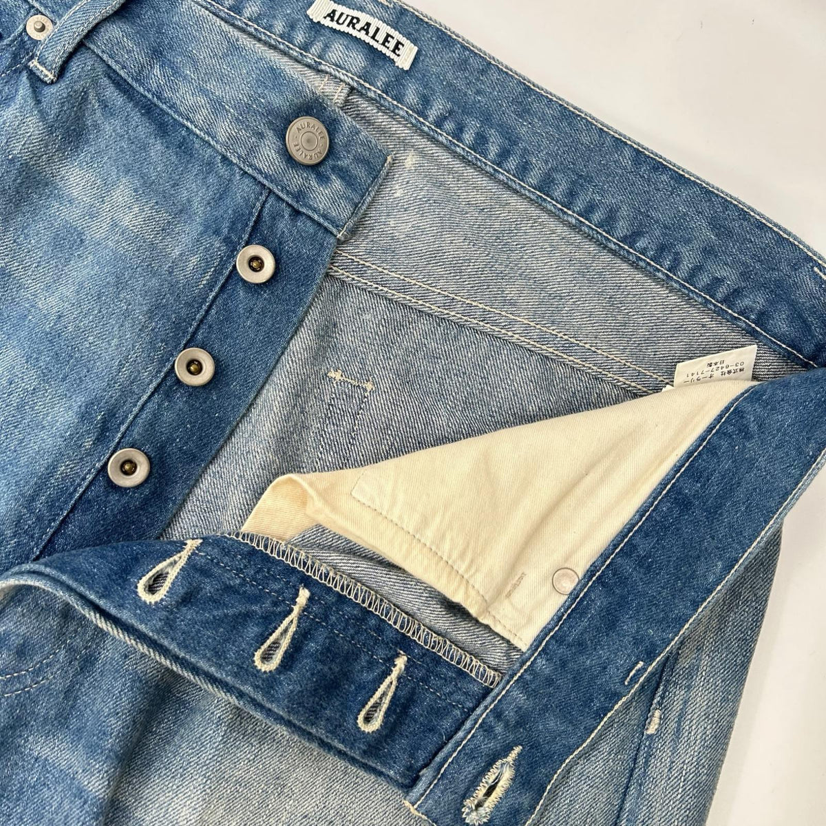 AURALEE Selvedge Faded Light Denim Wide Pants