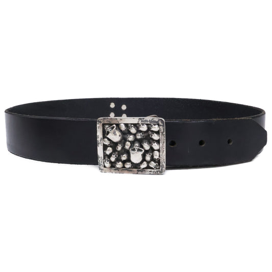 STANLEY GUESS Multi Skull Square Buckle Leather Belt Black