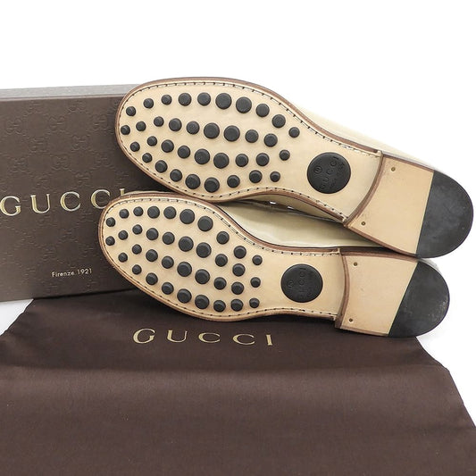 GUCCI Used-Effect Leather Penny Loafers Beige Size 5