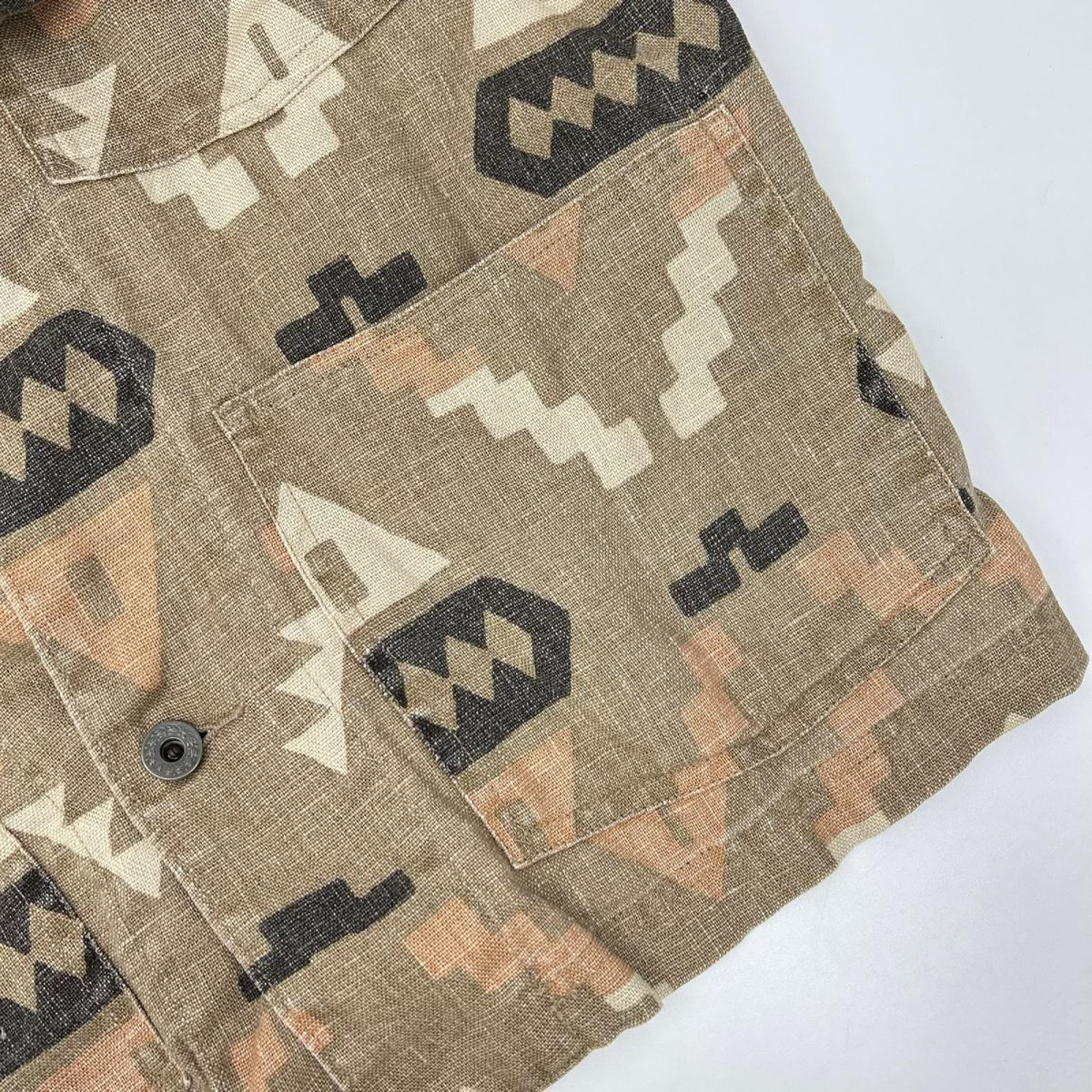 RRL Native Print Oakham Linen Shirt Beige Size S