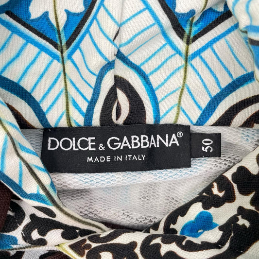 DOLCE&GABBANA Blue All-Over Majolica Cotton Hoodie Size 50