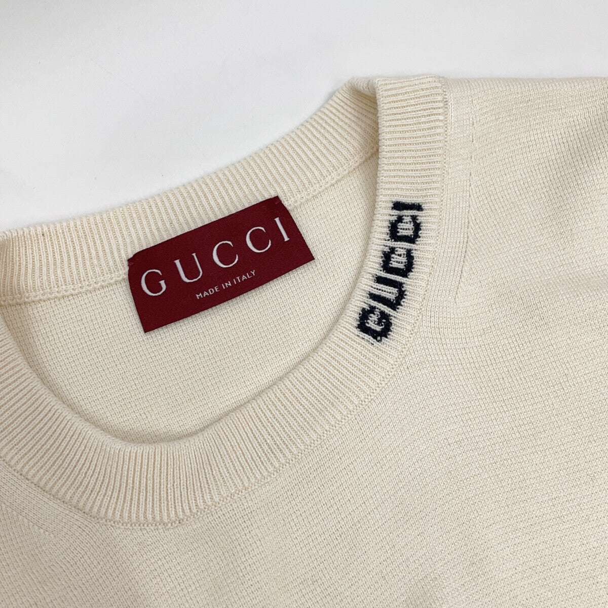 GUCCI 24AW Silk Blend Short Sleeve Knit Ivory Size M