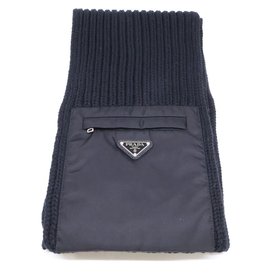 PRADA Re-Nylon Gabardine Wool Scarf Black