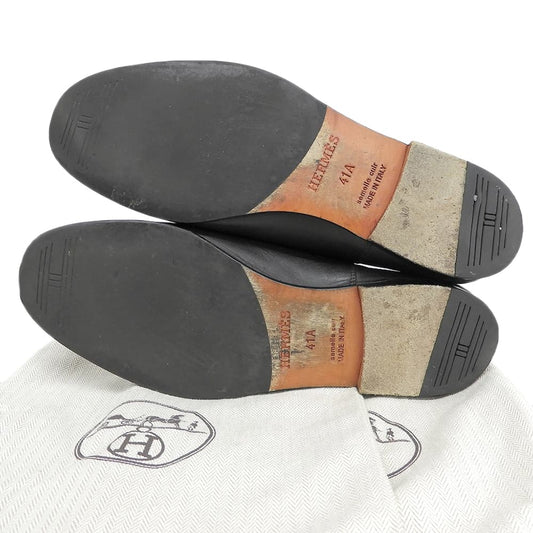 HERMES Eclipse Moccasin Leather Loafers Black Size EU 41