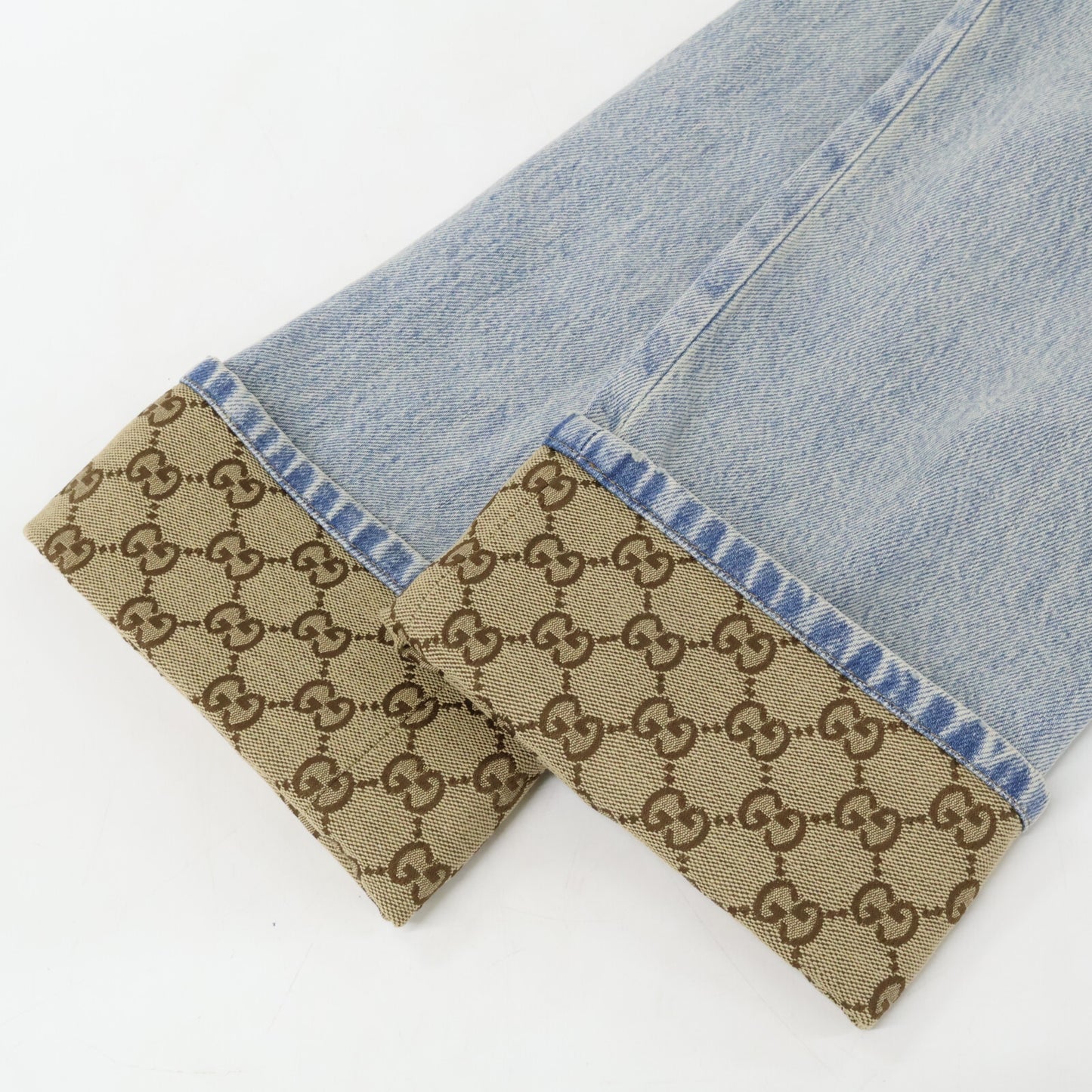 GUCCI 774078 GG Turn-Up Washed Denim Indigo Size 28