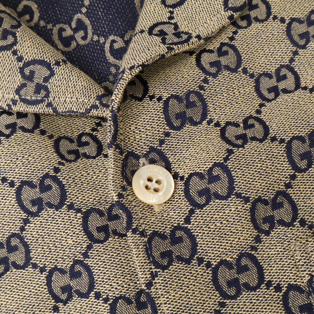 GUCCI 23' GG Linen Blend Canvas Shirt Beige Size 44