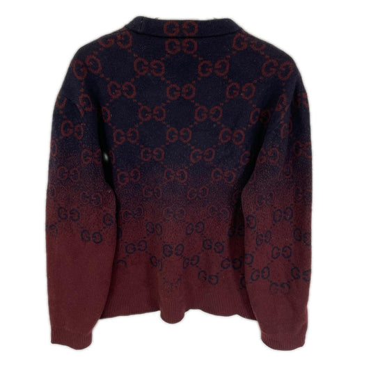 GUCCI Red/Navy GG Wool Knit Sweater Size M