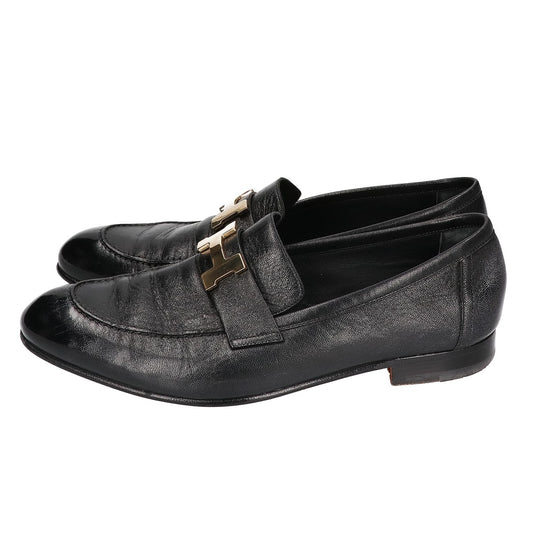 HERMES Constance Gold H-Buckle Loafers Black Size EU 41.5