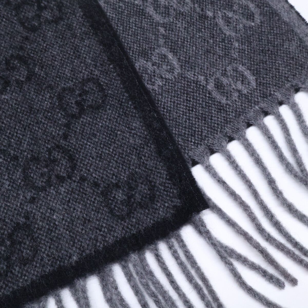 GUCCI Gray GG Wool Web Stripe Fringe Scarf Size ONE SIZE
