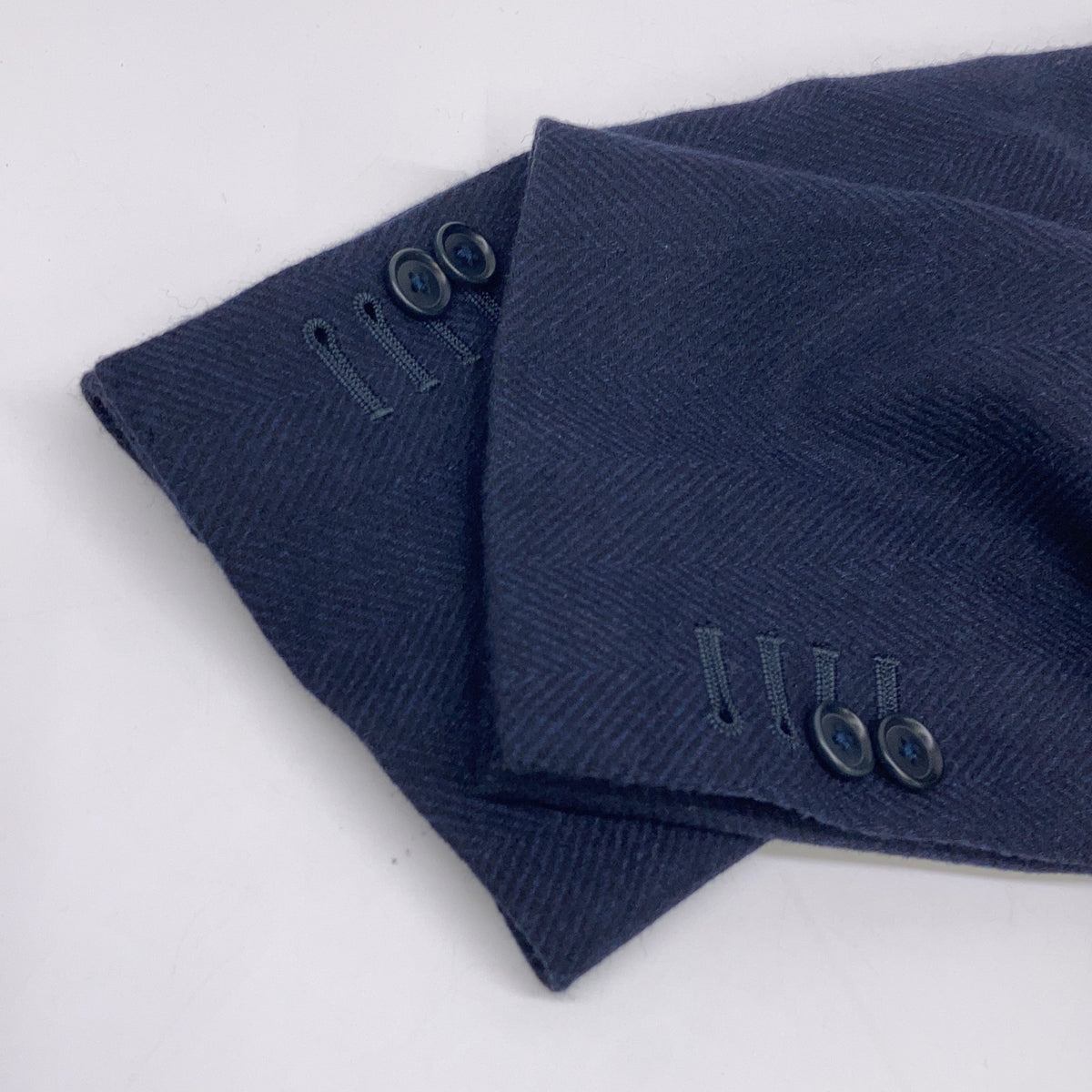 De Petrillo Navy Wool Blend Herringbone Chester Coat Size 46