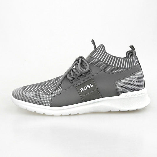 BOSS Gray Extreme Run Knit Low-Top Sneakers Size EU 43