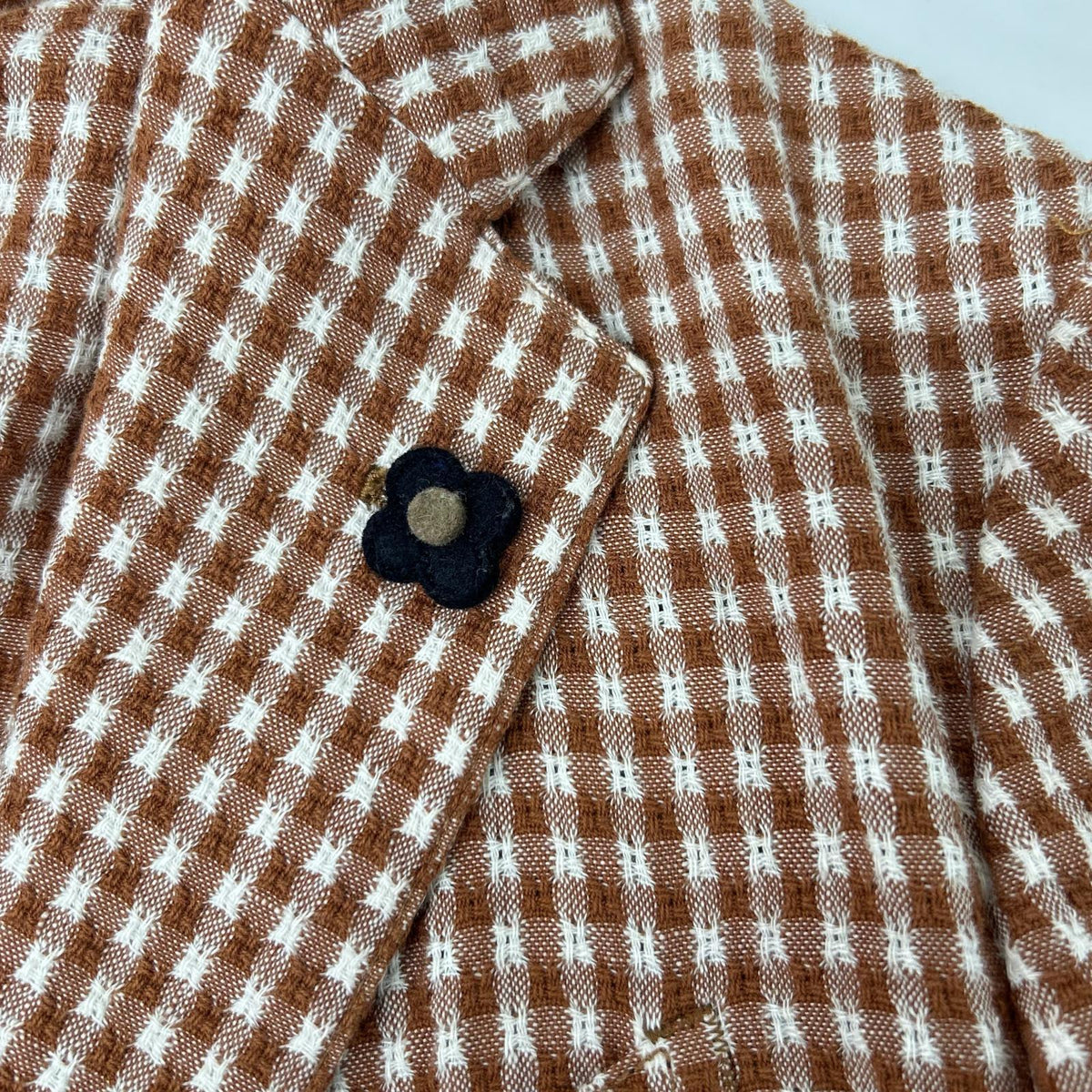 LARDINI Brown Cotton Linen Check 3B Jacket Size 46