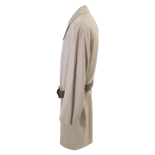 HERMES Wool x Leather Belted Trench Coat Beige Size 50
