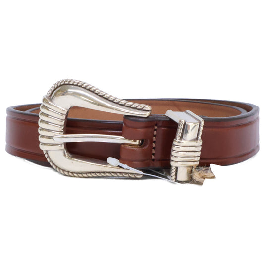TORY LEATHER 2916 3-Piece Silver Buckle Leather Belt Size 32