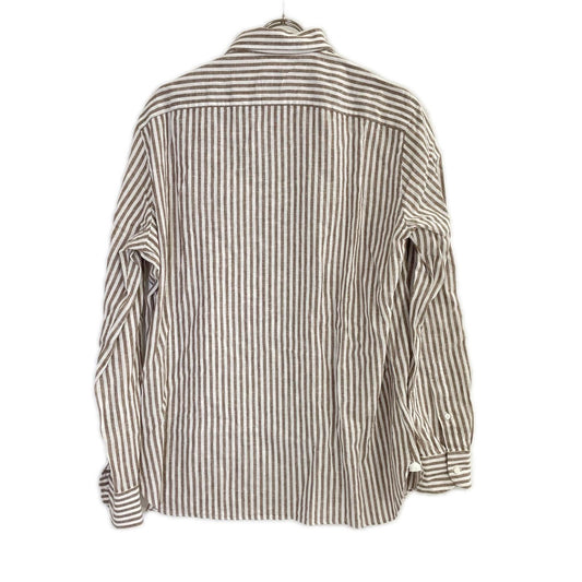 BORRELLI Brown Linen Blend Stripe Shirt Size 42