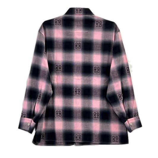 G Logo Check Shirt x GIVENCHY 23SS 4G Logo Check Cotton Shirt Pink/Gray Size 39