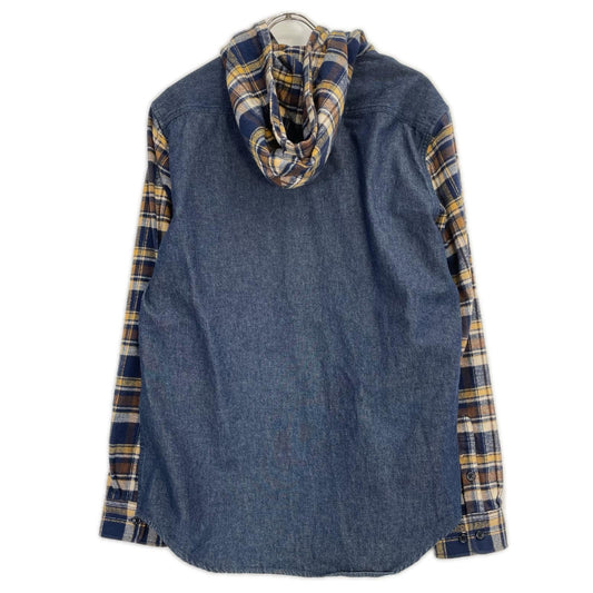 Supreme 13AW Hooded Plaid Flannel Denim Shirt Indigo Size M
