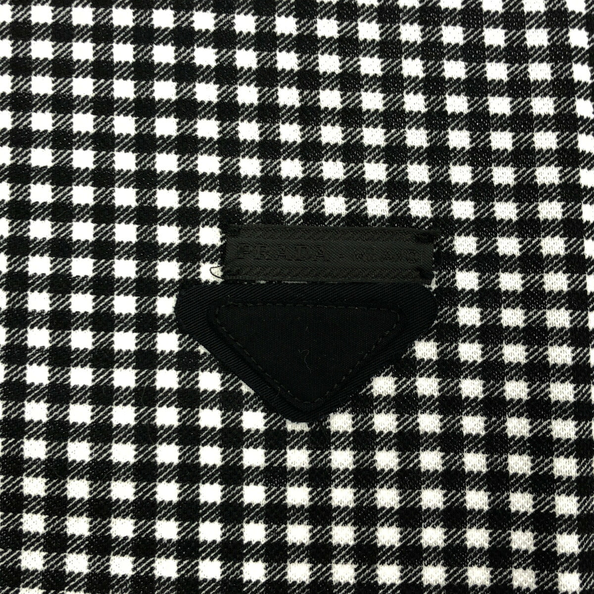 PRADA Black White Gingham Triangle Logo Polo UJM730 Size M