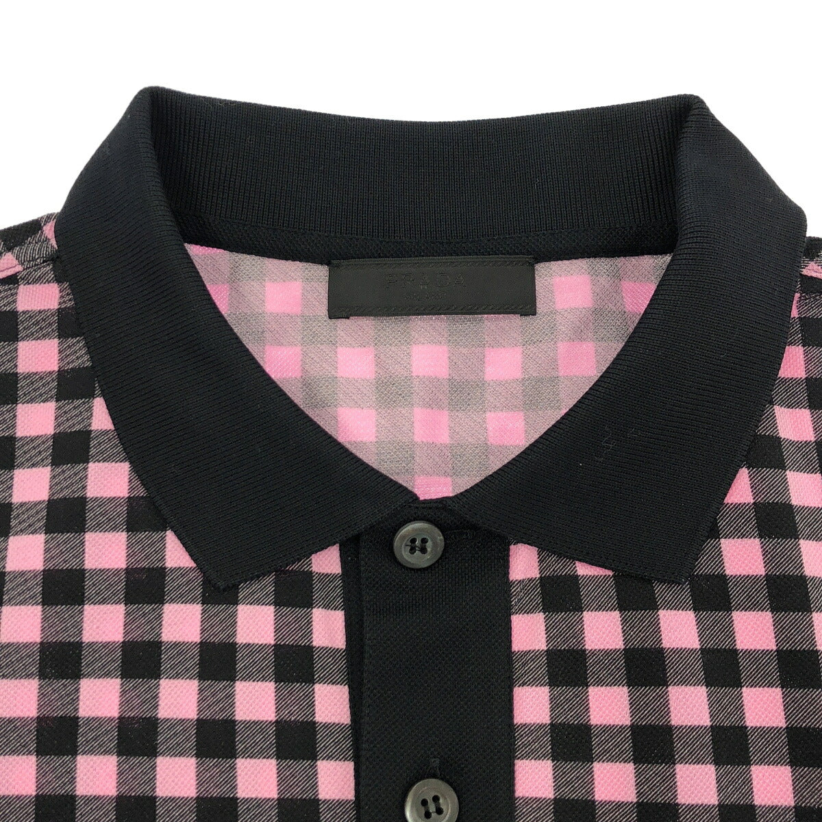 PRADA Pink Gingham Triangle Logo Polo UJM730 Size M