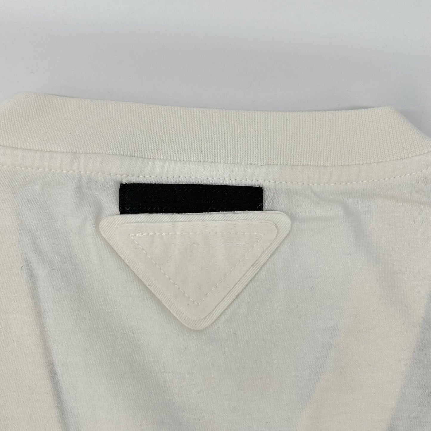 PRADA White All-Over Triangle Logo V-Neck T-Shirt Size S