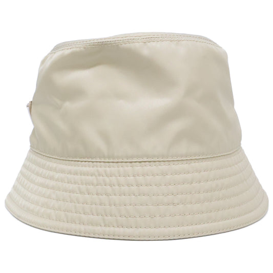 PRADA Triangle Logo Nylon Bucket Hat Beige Size M