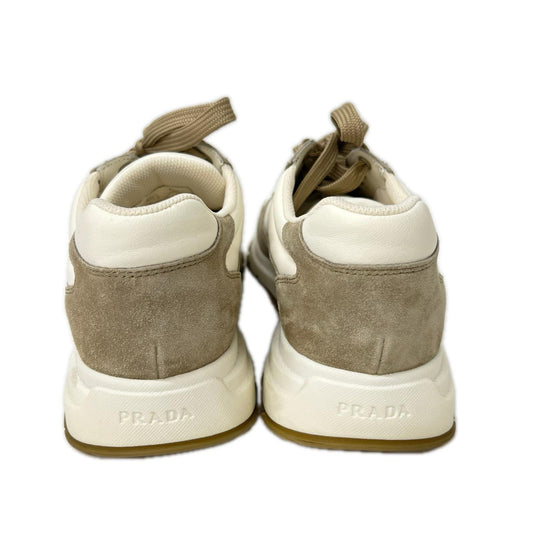 PRADA Triangle Logo Leather Sneakers White/Gray Size UK 6.5
