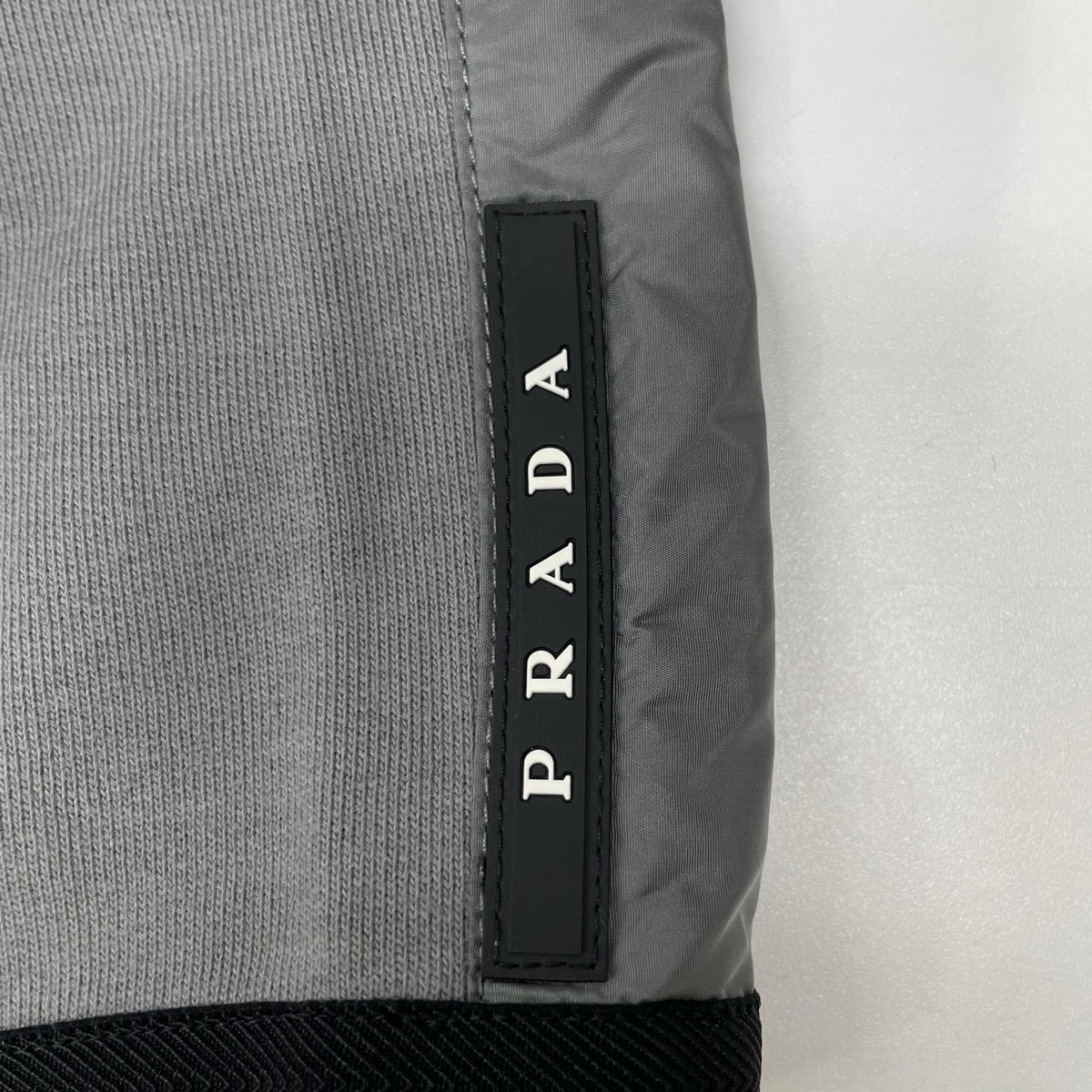 PRADA Gray Cotton Rubber Logo Hybrid Zip Parka Jacket Size L