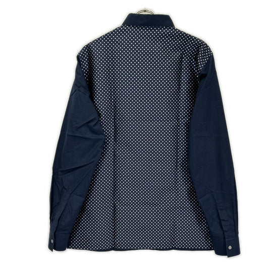 HERMES Navy Dot Pattern Cotton Shirt Size 41