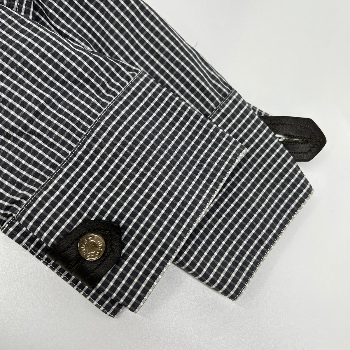 HERMES Check Cotton Long Sleeve Shirt White/Black Size 40