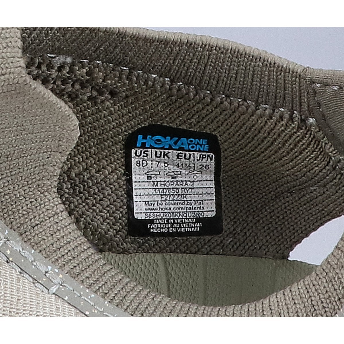HOKA ONE ONE HOPARA2 Olive Mesh Sneakers Size 26