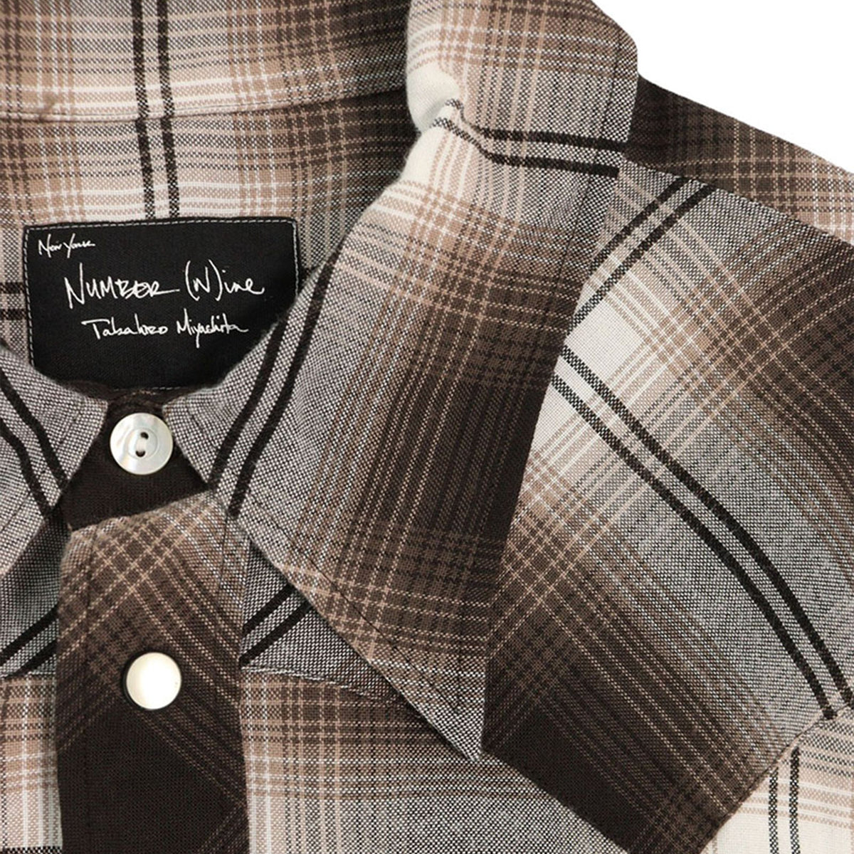 NUMBER (N)INE 2007 S/S Rayon Long Sleeve Shirt Brown/White Size 2