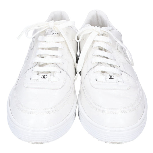 CHANEL G46734 Coco Mark Leather Sneakers White Size EU 43
