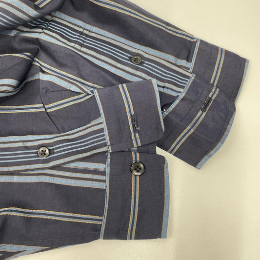 MAISON SPECIAL Silk Blend Stripe Band Shirt Navy Size 01
