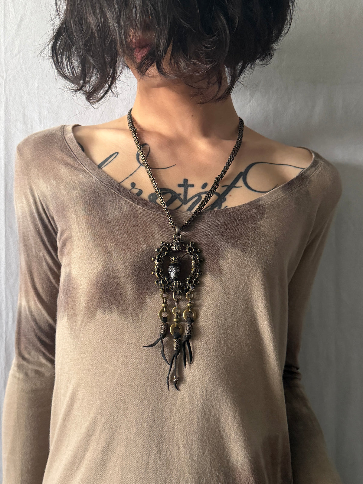 Obelisk Skull Frame Pendant Necklace