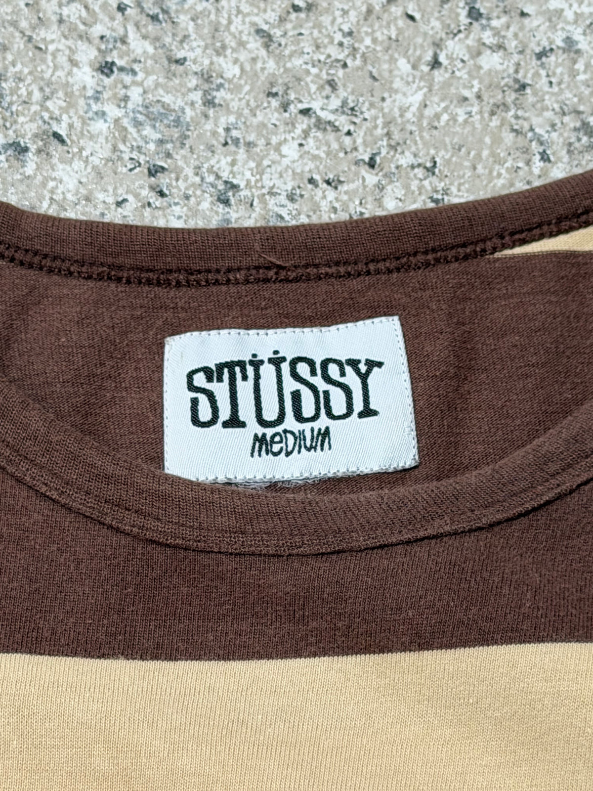 Old STUSSY 90s Jacquard Surfman Stripe T-Shirt Multi Size M