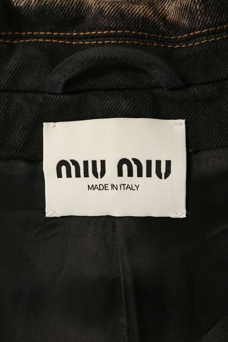 miumiu Logo Embroidered Bleached Denim Blazer Multi Size 38