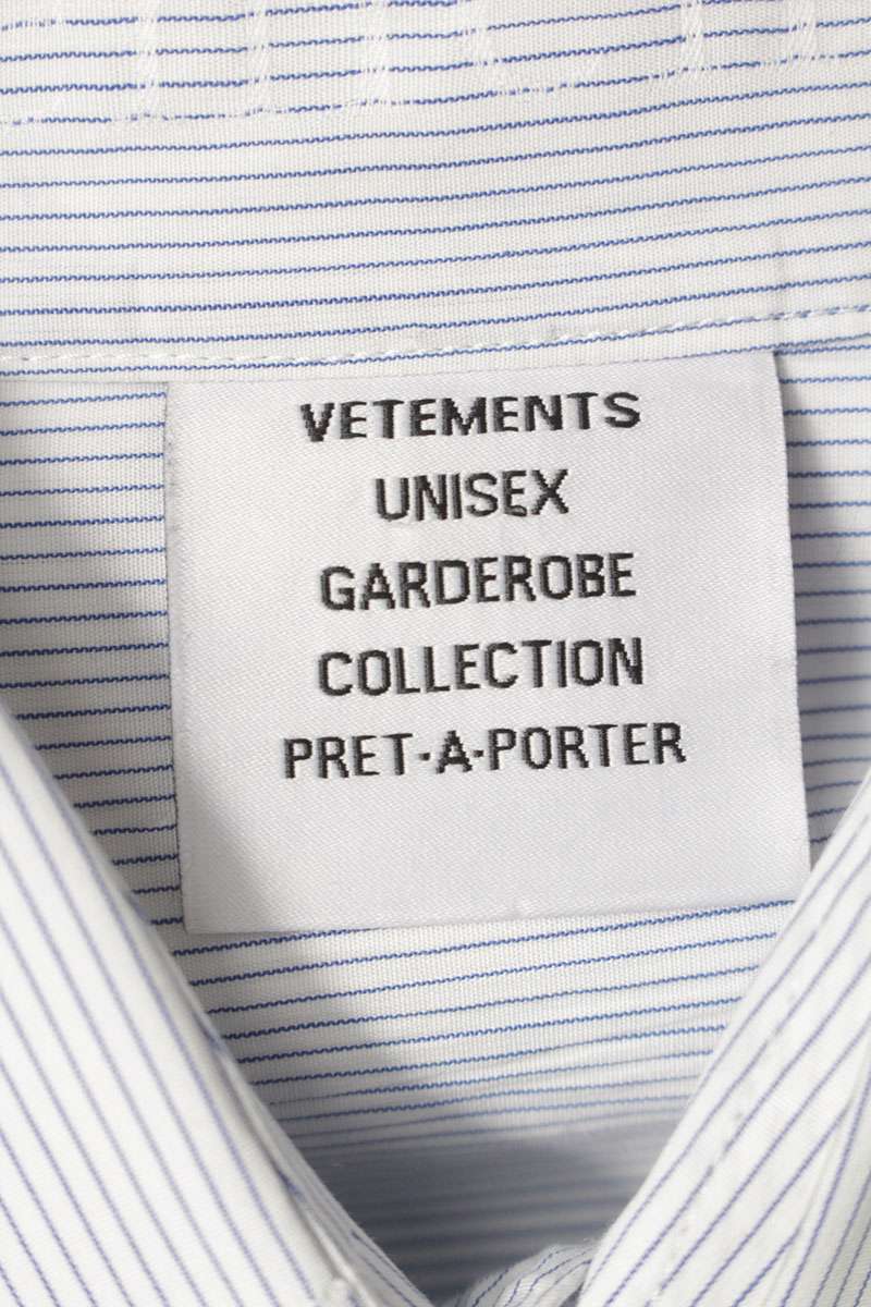 Vetements Logo Print Striped Long Sleeve Shirt Blue Size S