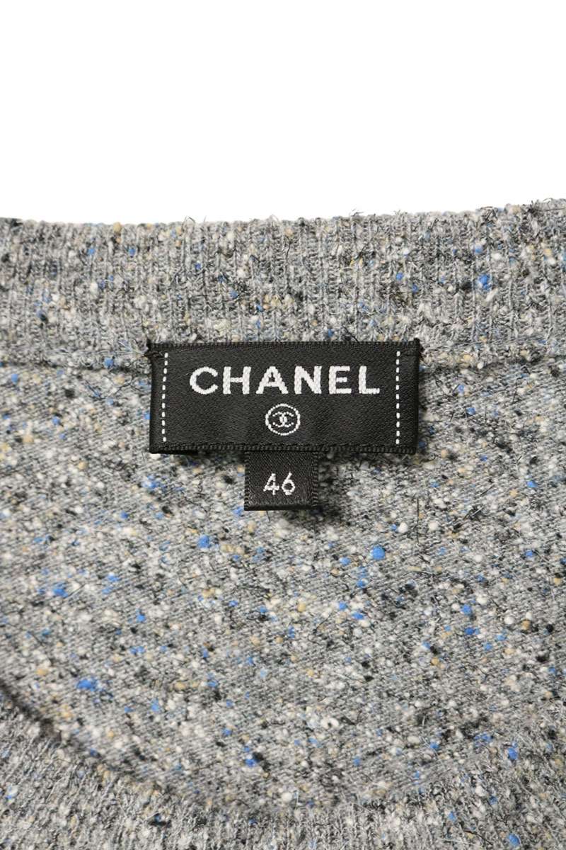 CHANEL 26AW Coco Mark Knit T-Shirt Gray Silk Blend Size 46