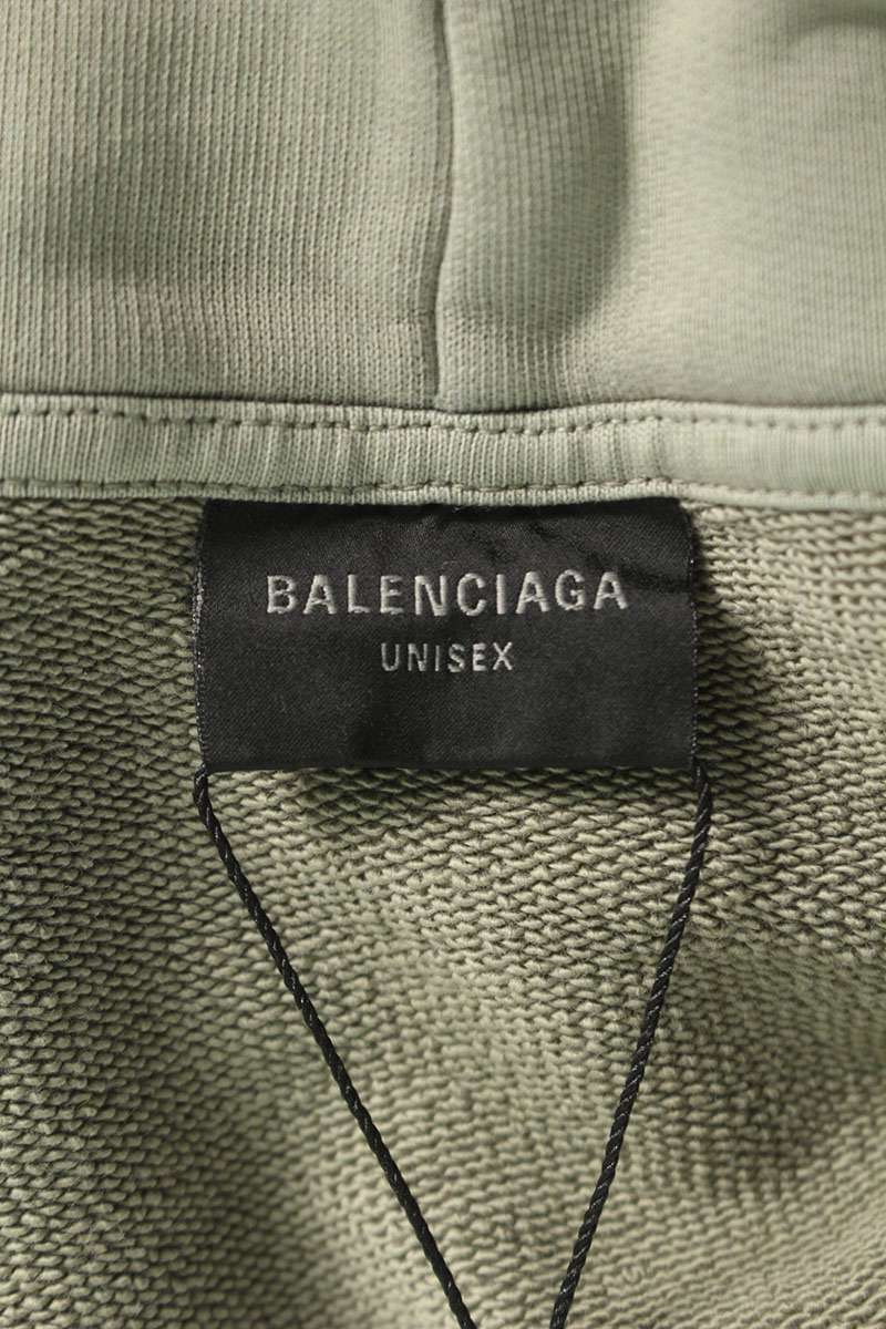 BALENCIAGA 25SS Tape Logo Distressed Hoodie Green Size S