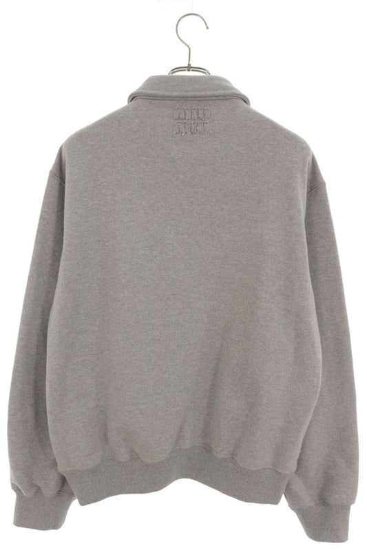miumiu Cotton Back Logo Zip Polo Sweatshirt Gray Size XS