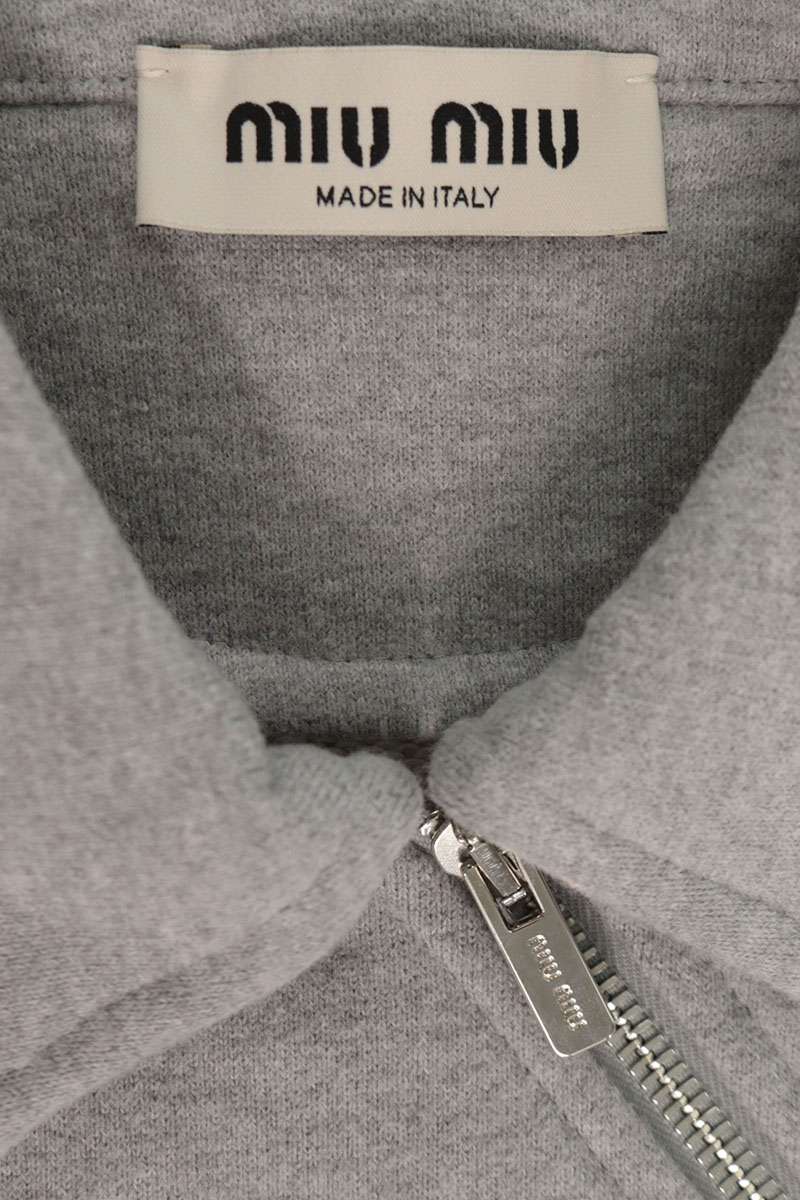 miumiu Cotton Back Logo Zip Polo Sweatshirt Gray Size XS